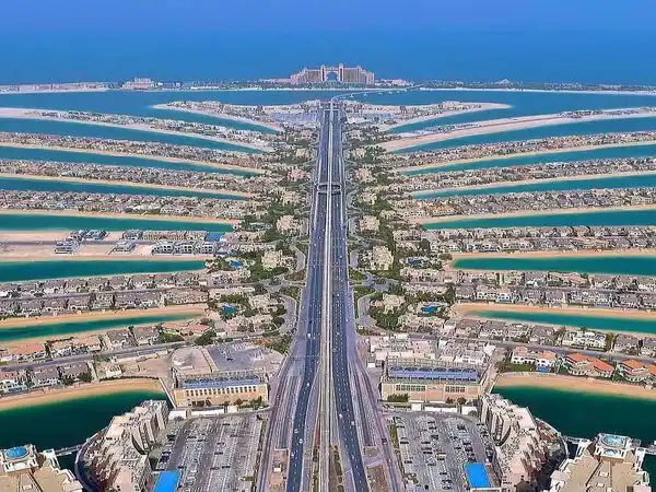 panoramic view of Palm Jumeirah from The View at The Palm observation deck