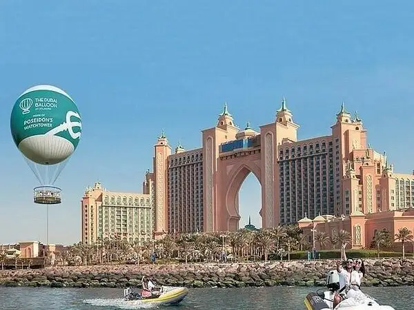 The Dubai Balloon aerial panoramic views over Palm Jumeirah and Dubai skyline