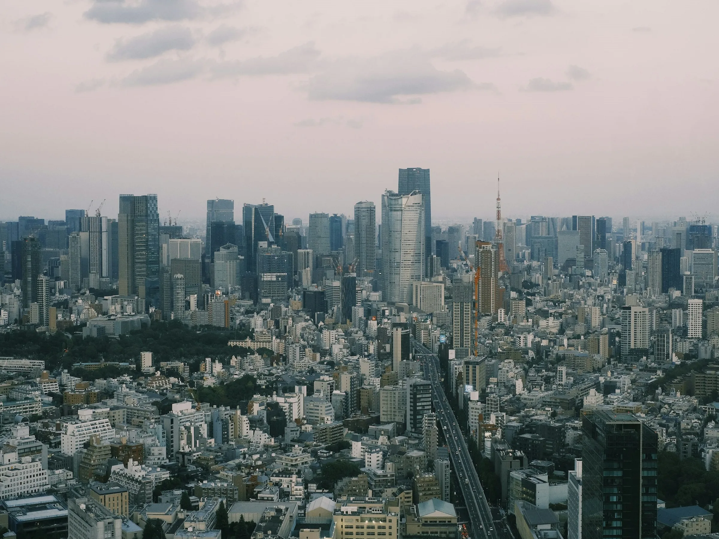 panoramic aerial view of Tokyo skyline from Shibuya Sky atop Shibuya Scramble Square